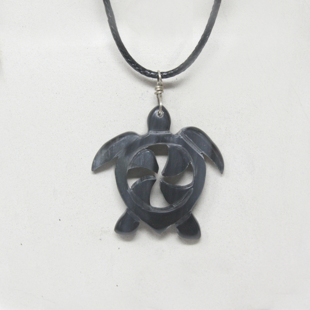 Turtle with Flower Shell Black Pendant Necklace - Palmetto Moon Products